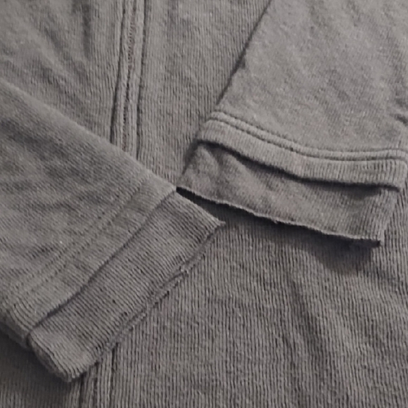 Casual Black Knit Zip Front Pocketed Long Cardigan Hoodie Raw Edged - Picture 11 of 13